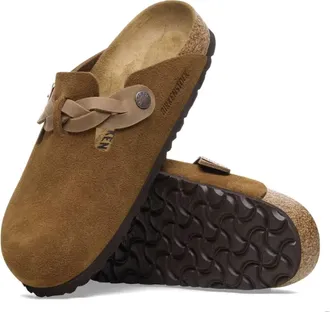 Birkenstock Womens Boston Braided Suede Clogs In Mink