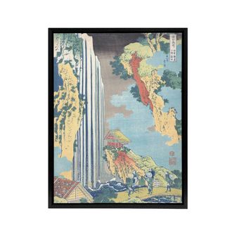 Artery8 Ono Waterfall On The Kisokaido Framed Canvas Wall Art Print Hokusai in Orange | Size: W24 x H32
