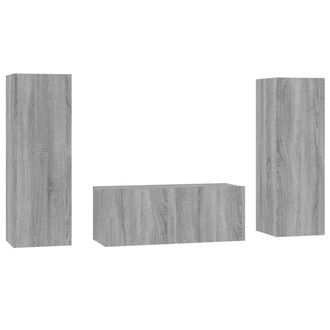 vidaXL Set De Muebles Para Tv 3 Pzas Madera Contrachapada Gris Sonoma Vidaxl