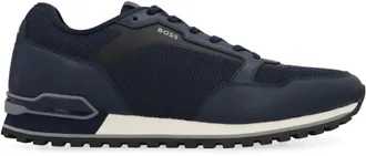 HUGO BOSS Mens Low-Top Sneakers With Mesh Inserts Blue Cow Hide Trainers