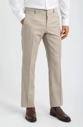 BOSS Genius Slim Fit Flat Front Wool Dress Pants in Beige at Nordstrom, Size 36