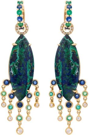 Eden Presley Orecchini con pendente in oro giallo 14 carati e malachite Azurite