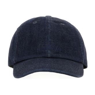 Stone Island Cotton Baseball Cap - Heren - Petten - Blauw - ONE Size - Katoen - Accessoires