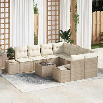 vidaXL Conjunto De Sof&aacute; De Jard&iacute;n 9 Pcs Beige Polirat&aacute;n Vidaxl