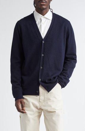 Maison Margiela Elbow Patch Wool Cardigan in Dark Blue at Nordstrom, Size X-Large