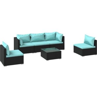 vidaXL Set De Muebles De Jard&iacute;n 6 Pzas Y Cojines Rat&aacute;n Sint&eacute;tico Negro Vidaxl