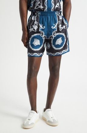 Versace La Coupe des Dieux Silk Shorts in Black Petrol Blue at Nordstrom, Size 30 Us