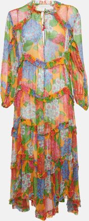 Zimmermann Multicolor Floral Print Crinkle Silk Maxi Dress