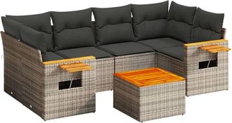 vidaXL Vidaxl - Set De Sof&aacute;s De Jard&iacute;n 7 Piezas Con Cojines Rat&aacute;n Pe Gris