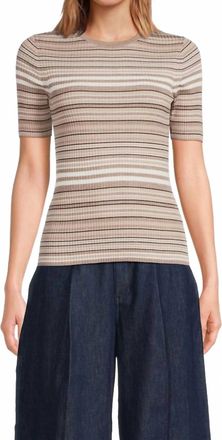 Theory Rib Knit Stripe Wool T-Shirt In Light Cinder