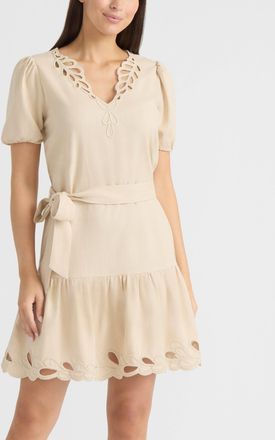 Ellen Tracy Womens Embroidered Belted Dress