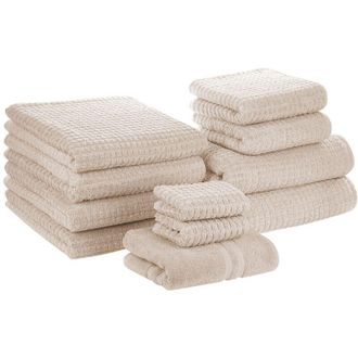Beliani Beliani - Juego De 11 Toallas De Ba&ntilde;o Y Alfombrilla De Ba&ntilde;o De Algod&oacute;n Beige De Low Twist Para Invitados Atai