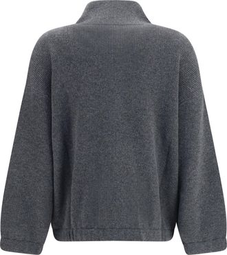 Brunello Cucinelli Womens Cashmere Half-Zip Sweater Piombo Kashmir-Capra Hircus Kashmir/capra