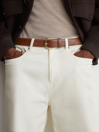 Reiss Tan Pierced-leather Curved-buckle Belt, 28