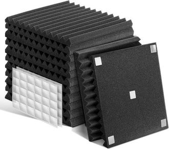 OEM 24 Paneles Ac&uacute;sticos Con Adhesivos, 30 X 30 X 2,5 Cm, Autoadhesivos, Baldosas Ac&uacute;sticas, Estudio De M&uacute;sica, Panel De Pared, Negro