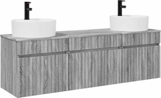 vidaXL Juego De Muebles De Ba&ntilde;o 3 Uds. Sonoma Gris 49 X 44,5 X 65 Cm Vidaxl