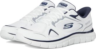 Skechers mens Summits Track Ezral Hands Free Slip in, White/Navy, 7 UK