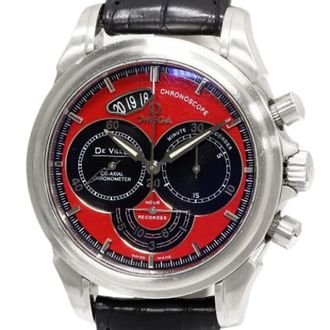 Omega Pre-owned Black Red Dial De Ville Chronoscope Horloge 4851.61.31 - Heren - Pre-owned - Zwart - Maat: ONE Size Leer