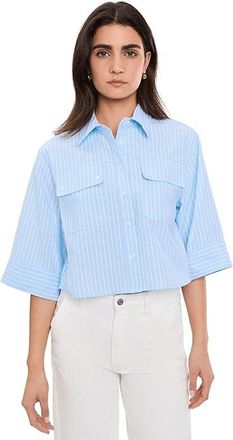 Blank NYC Sky Dive Button Down Shirt Womens Clothing Blue/White : LG, Cotton/Polyester