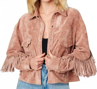 Blank NYC Womens Vegan Suede Fringe Jacket In Hot Cocoa Tan