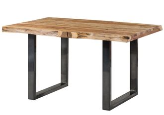 Massivmoebel24 Freeform 5 Tavolo Da Pranzo In Legno Di Sheesham - Sabbiato Natur / Gambe In Ferro U Antracite Lucido 140x90