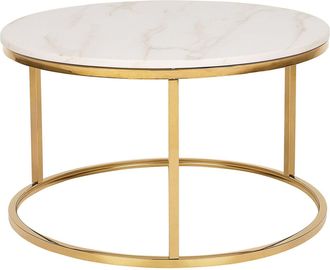 Beliani Beliani - Tavolino In Metallo Beige Oro 70 Cm Piano In Mdf Effetto Marmo Coral