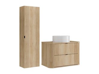 VENTE-UNIQUE.COM Conjunto de ba&ntilde;o madera color natural claro