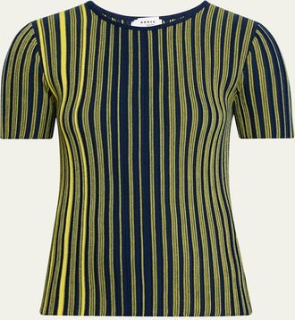 Akris Striped Rib Knit Short-Sleeve Sweater