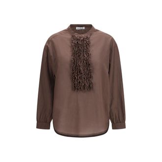 SoSUE Brown Cotton Pattern Womens Shirt
