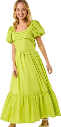 DUSK Womens Pleated Puff Midi Dress - Lime Green - Size 10 UK