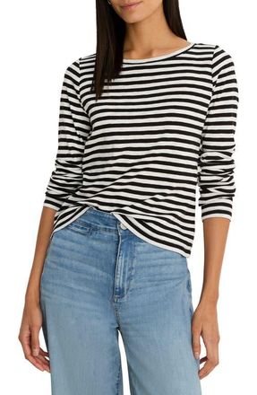 Nic+Zoe Cape Stripe Rib Cotton Blend Boat Neck T-Shirt in Black Multi at Nordstrom, Size Medium
