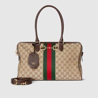 Gucci Borsetto Large Boston Bag, Beige, GG Canvas