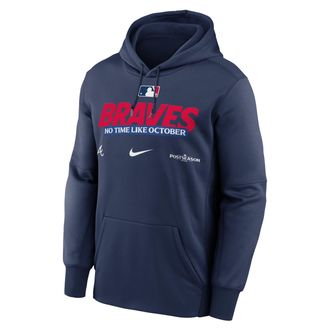 Nike Atlanta Braves 2026 Postseason Authentic Collection Nike Mens Therma-FIT MLB Pullover Hoodie in Blue | NKAQ44BAWW-D28