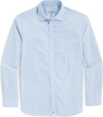 Vineyard Vines Gingham On-The-Go Brrr&ordm; Button-Up Shirt in Jake Blue Plaid at Nordstrom, Size Large