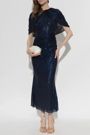 Self Portrait Dress With Shimmering Sequins, Womens, Navy Blue