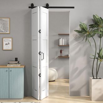 HOMCOM Homcom Puerta Corredera Plegable Con Herrajes 91,4x213,4 Cm, Puerta Corredera Interior Con Rodillo, Riel De Acero, Gu&iacute;a De Suelo, Manija, Blanco