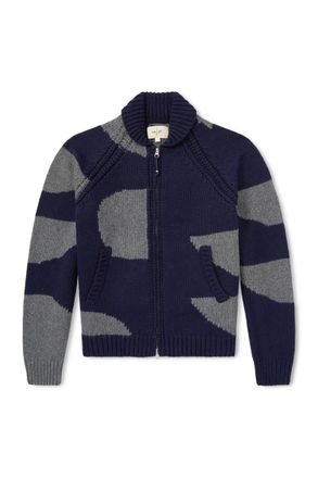 Folk Curve Two-Tone Knitted Zip-Up Cardigan