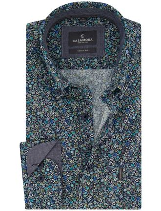 Casamoda Overhemd Casa Moda blauw print bloementjes wijde fit
