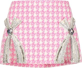 Area crystal-embellished bow detail miniskirt - women - Virgin Wool/Cotton/Polyamide - 2 - Pink