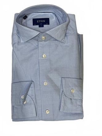Eton Mens Slim-Fit Plaid Shirt In Light Blue