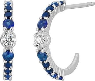 Bony Levy El Mar 18K 0.39 Ct. Tw. Diamond & 20 Sapphire Half Hoop Earrings