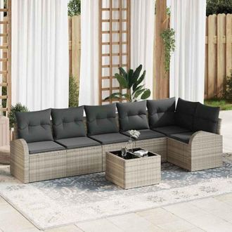 vidaXL Vidaxl - Conjunto De Sof&aacute; De Jard&iacute;n Con Coj&iacute;n 7 Pcs Gris Claro Polirat&aacute;n