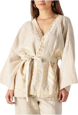 Greek Archaic Kori Dames, Blouses & Shirts, Beige, Maat: XS Linnen
