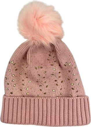 MARCUS ADLER Crystal Embellished Faux Fur Pompom Beanie in Pink at Nordstrom Rack