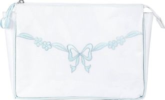 Lenora Womens Large Make Up Bag In White/ Blue Bow
