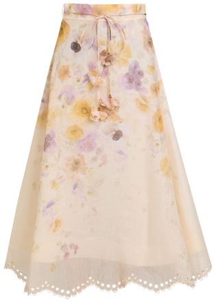 Zimmermann Memento Floral Linen-blend Midi Skirt - Multi Floral - 00 (UK 6 / XS)