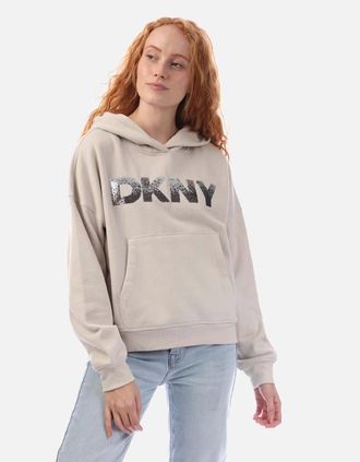 DKNY Womens Sequin Logo Hoody - Cream - Size: 18/16
