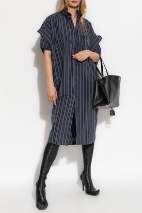 Balenciaga Dress With Stripe Pattern, Womens, Navy Blue
