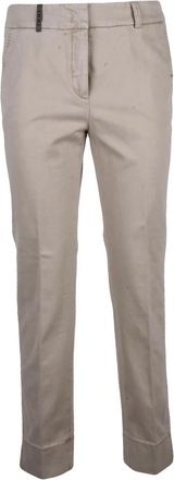 PESERICO Beige Cotton Stretch Trousers with Mid-Rise Waist and Straight-Leg Cut