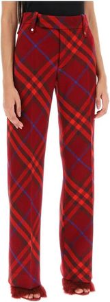 Burberry Geruite wollen broek met rechte snit - Dames - Slim Fit Broeken - Rood - 2XS - Wol - Broeken